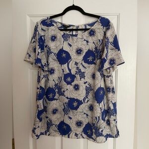 Talbots Blue & White Floral Blouse- 1X